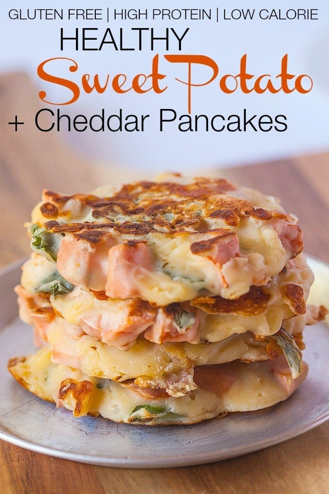 Healthy Sweet Potato and Cheddar Pancakes- High in protein, #glutenfree #lowcalorie and perfect for any meal! Super simple and high on taste! -thebigmansworld.com