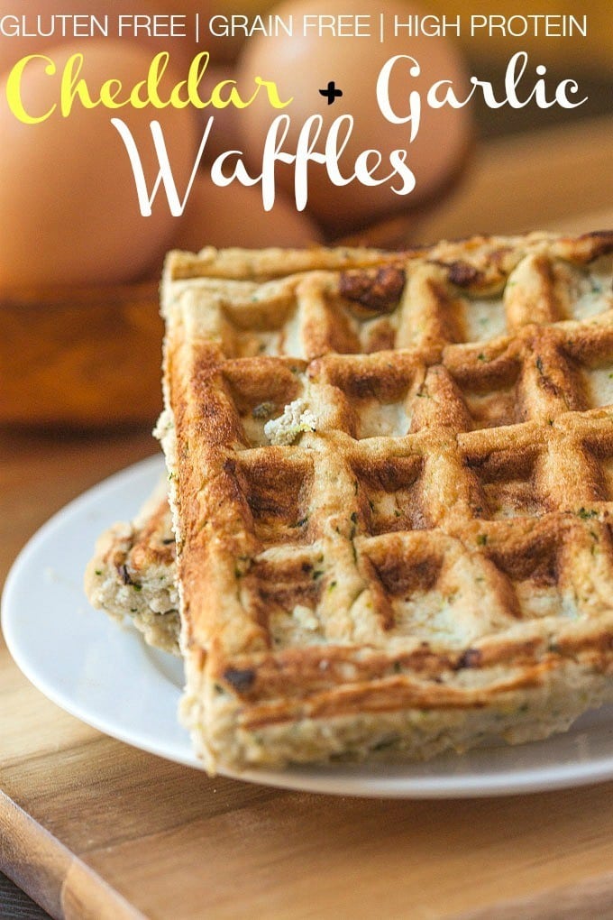 Gluten Free Cheddar and Garlic waffles which are #glutenfree #highprotein and #grainfree- A delicious, savoury twist on the classic! -thebigmansworld.com