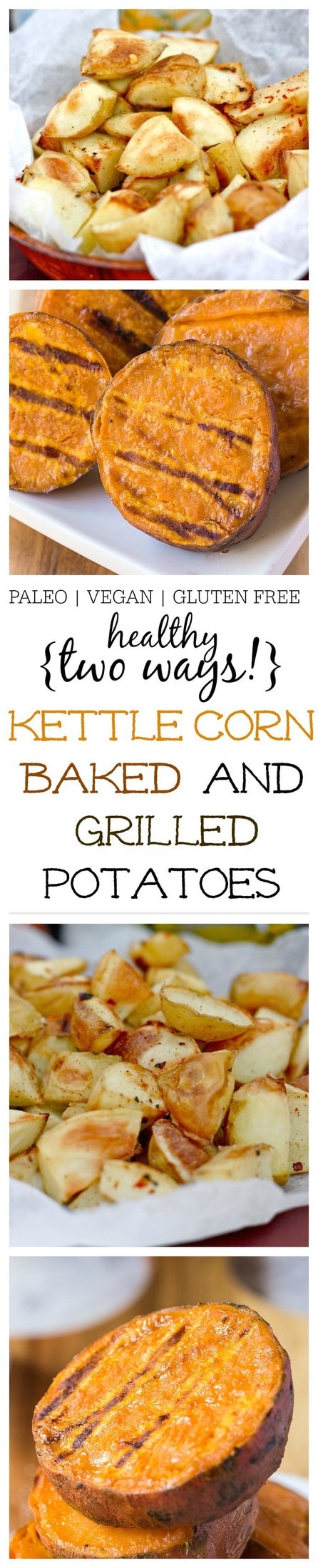 Kettle Corn Baked and Grilled Potatoes- Baked not fried, the humble potato gets a delicious (and healthy!) makeover for a flavour lovers dream! Sweet, salty and a little bit of spice, these kettle corn baked potatoes are paleo, gluten free, vegan, dairy free and are the perfect side for your picnic and are even delicious grilled! @thebigmansworld- thebigmansworld.com