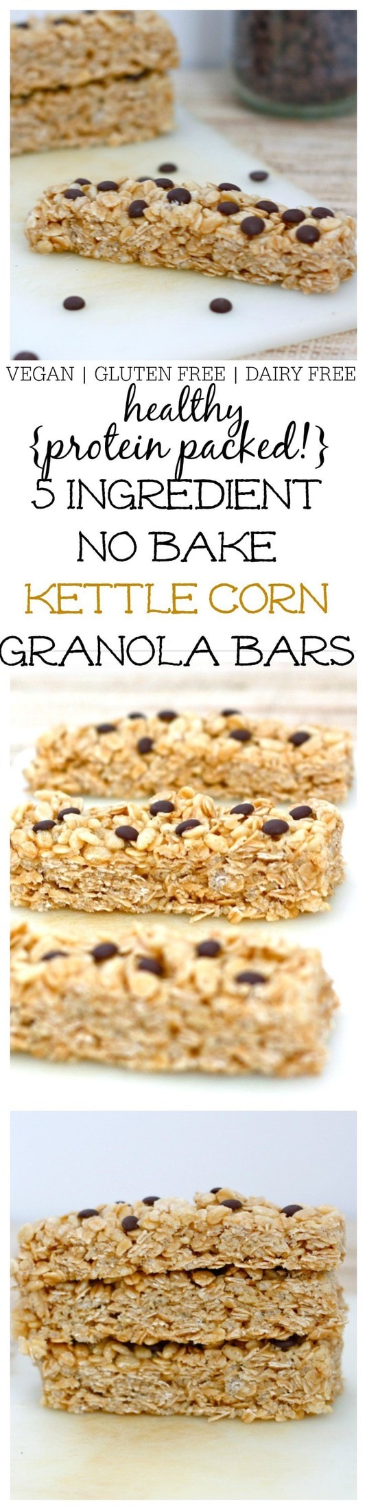 5 Ingredient No Bake Kettle Corn Granola Bars- Just five ingredients, 1 bowl and 10 minutes is needed to whip up these delicious no bake kettle corn granola bars! Sweet, salty and the added crunch makes this a texture lover's dream! Vegan, dairy free, gluten free and a high protein option! @thebigmansworld- thebigmansworld.com