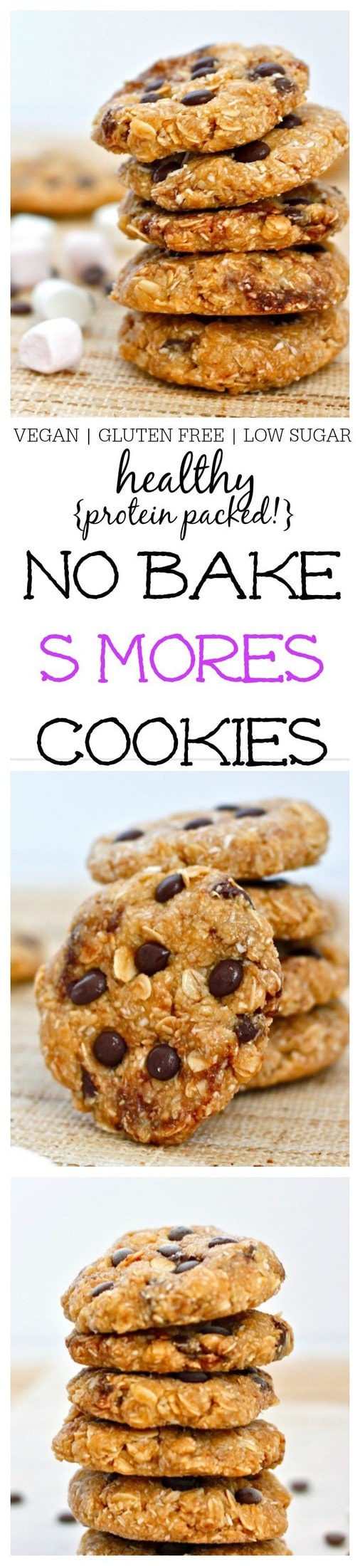 Healthy No Bake S'mores Cookies- Soft and chewy cookies which take 10 minutes to whip up- Vegan, GF + chock full of protein! @thebigmansworld - thebigmansworld.com