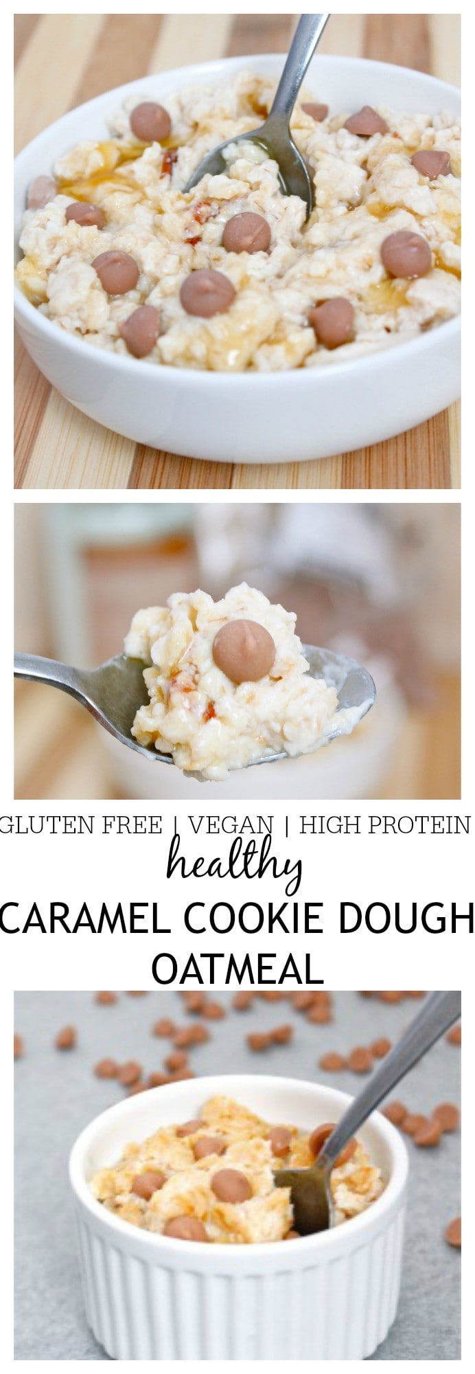 Healthy Caramel Cookie Dough Oatmeal- A healthy, high protein breakfast choice which tastes exactly like the dough of a caramel cookie- Gluten free, high in protein and a vegan option too! @thebigmansworld -thebigmansworld.com