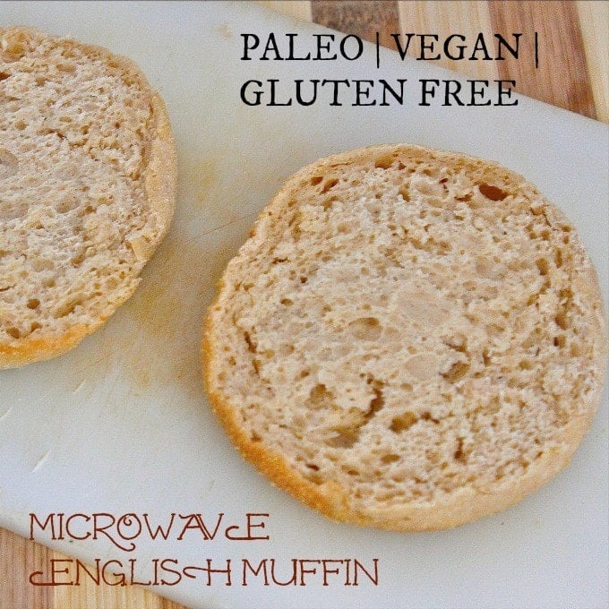 Healthy 3 Minute Microwave English Muffin made with NO flour, NO oil, NO butter and comes with a tested oven option! {vegan, gluten free, paleo recipe}- thebigmansworld.com