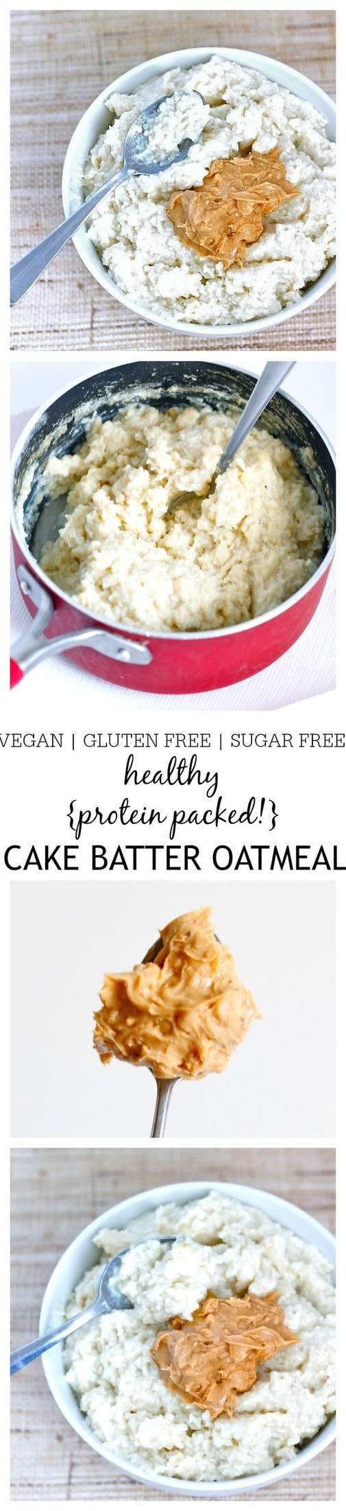 Healthy {Protein Packed!} Cake Batter Oatmeal- he taste and texture of a classic cake batter but in a healthy breakfast oatmeal form! This Cake Batter Oatmeal is gluten free, dairy free, sugar free and has a vegan option- Perfect to be eaten hot OR cold! @thebigmansworld - thebigmansworld.com