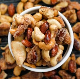 Easy healthy Stovetop Sugar Free Candied Nuts made with NO sugar and completely keto, paleo, vegan and gluten-free- The perfect Christmas gift or holiday treat- Crispy, crunchy, sweet and salty candied nuts with a hint of cinnamon!