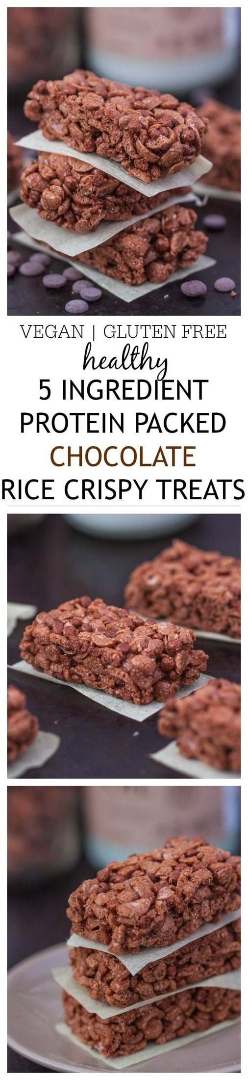 5 Ingredient {No bake} Protein Chocolate Rice Crispy Treats - A high protein, low sugar and portable snack- Perfect fuel in between meals or as a pre or post workout boost! Vegan, gluten free and refined sugar free and just FIVE ingredients! @thebigmansworld - thebigmansworld.com