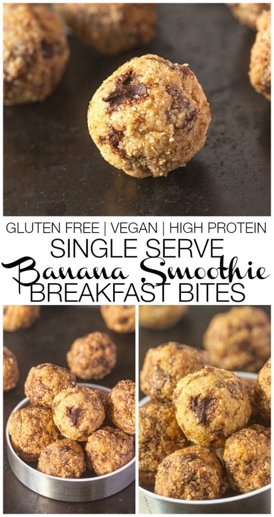 Single Serve Banana Smoothie Breakfast Bites- These no bake bites take 5 minutes to prepare and taste like a banana smoothie without the need for a blender! #vegan #glutenfree -thebigmansworld.com