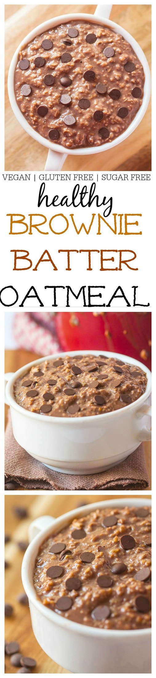 The Ultimate {Healthy!} Brownie Batter Oatmeal- This healthy vegan brownie batter oatmeal is just like having dessert for breakfast and requires no effort but some simple prep the night before! High in protein, gluten free and with a sugar free option- Give your breakfast a sweet start! @thebigmansworld - thebigmansworld.com