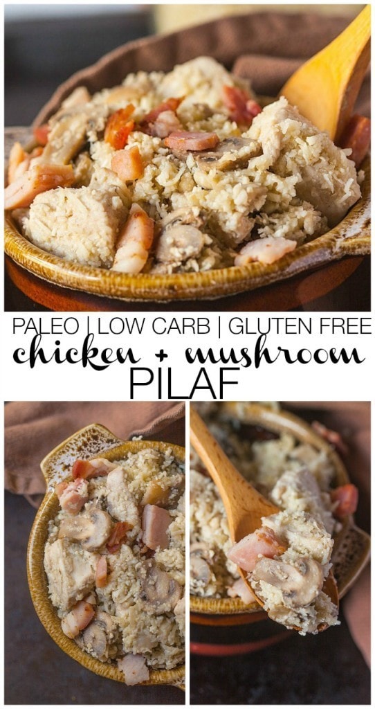 Paleo Chicken and Mushroom Pilaf- A delicious #paleo and #lowcarb meal which requires 1 pot to whip it all up- thebigmansworld.com