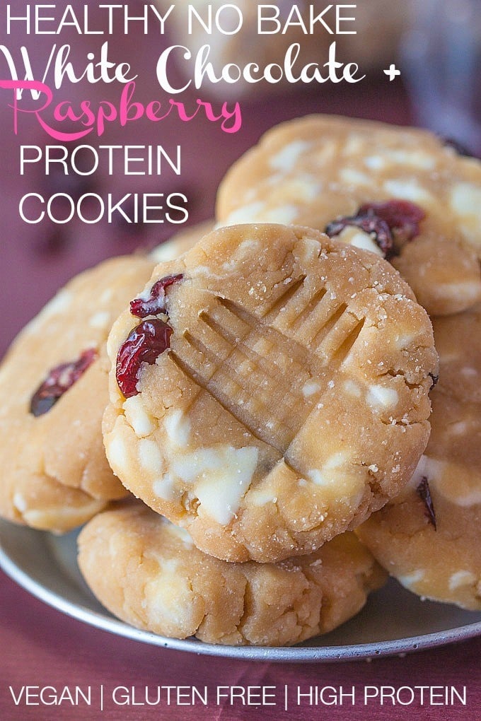 Healthy No Bake White Chocolate Raspberry Protein Cookies