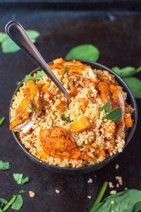 Healthy One Pot Couscous Paella- Have a meal ready in under 20 minutes with this delicious and healthy one pot couscous paella! Perfectly customisable- Add your favourite protein and veggies of choice! gluten free too! @thebigmansworld.com -thebigmansworld.com