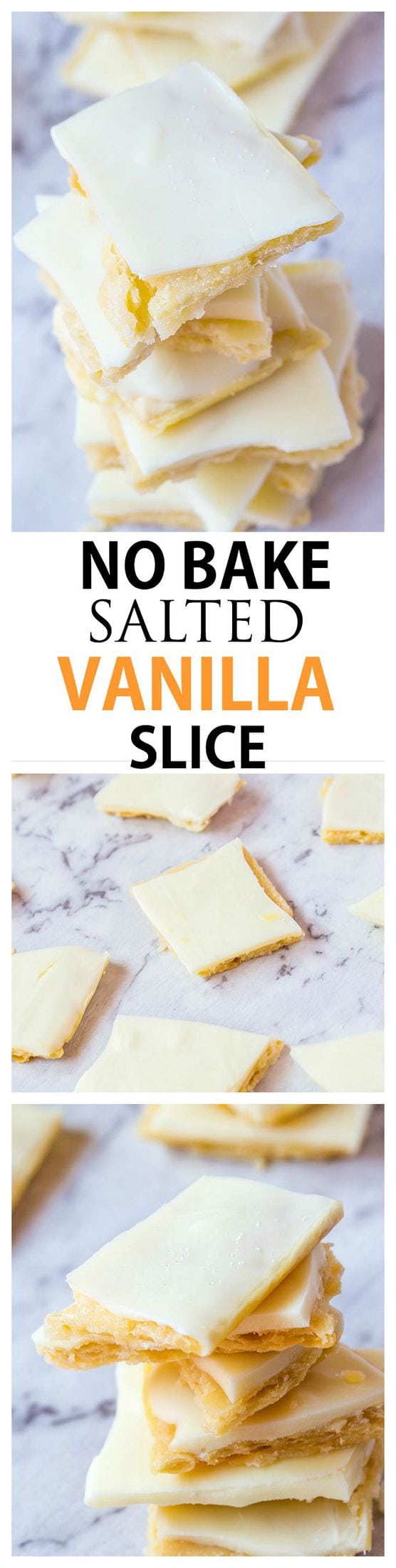 Healthy {3 INGREDIENT} No Bake Salted Vanilla Slice- One recipe. Three ways. This Healthy No Bake Salted Vanilla Slice requires just THREE ingredients to whip up and depending on which method you choose, can be vegan, gluten free and refined sugar free! If all else fails, try the fool proof version!  