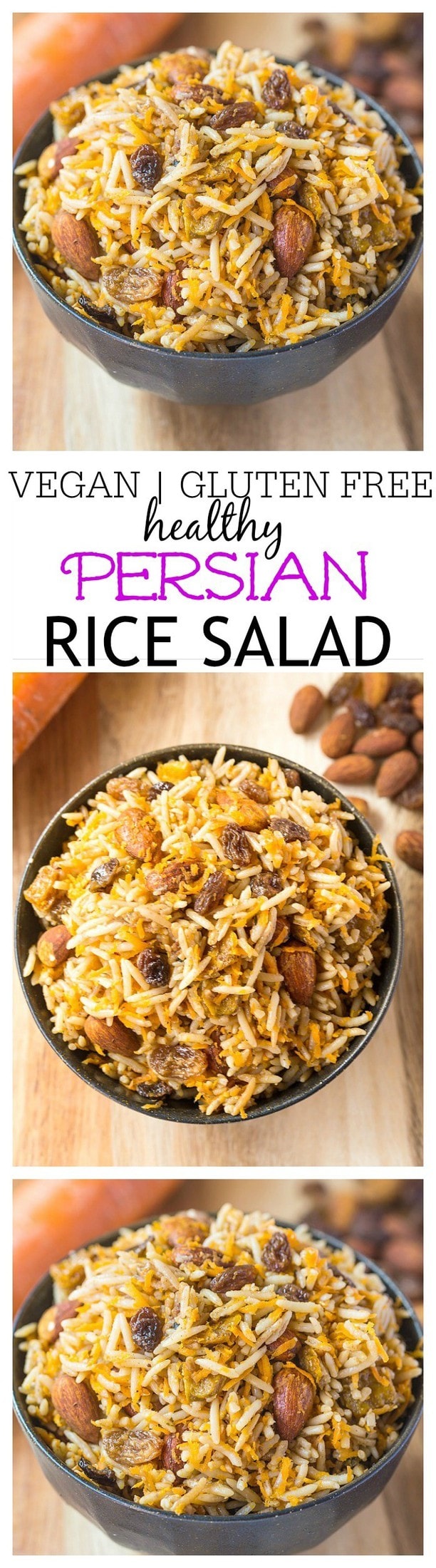 Vegan Persian Rice Salad- A delicious, Persian style sweet and savoury salad based off almonds, raisins and fragrant basmati rice. Perfect eaten hot or cold, this salad is vegan, gluten free and light and fresh- Perfect for any meal, especially a mother's day brunch! @thebigmansworld - thebigmansworld.com