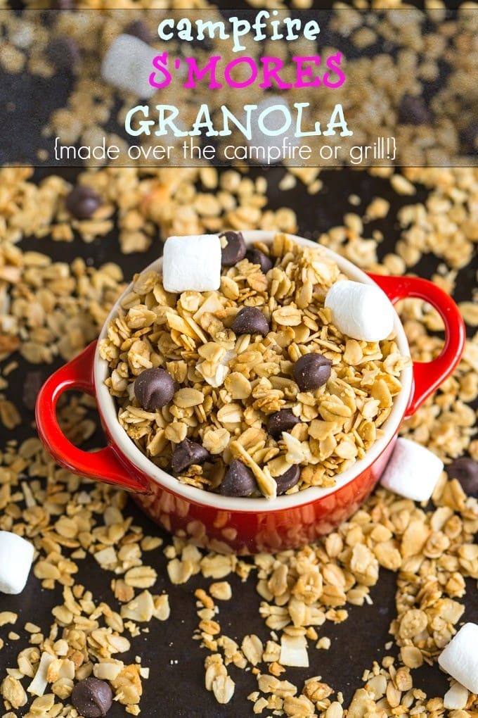 Easy Campfire S'Mores Granola- Can be made over the campfire or on a grill- Vegan, gluten free and allergy friendly- A delicious snack or dessert! -thebigmansworld.com