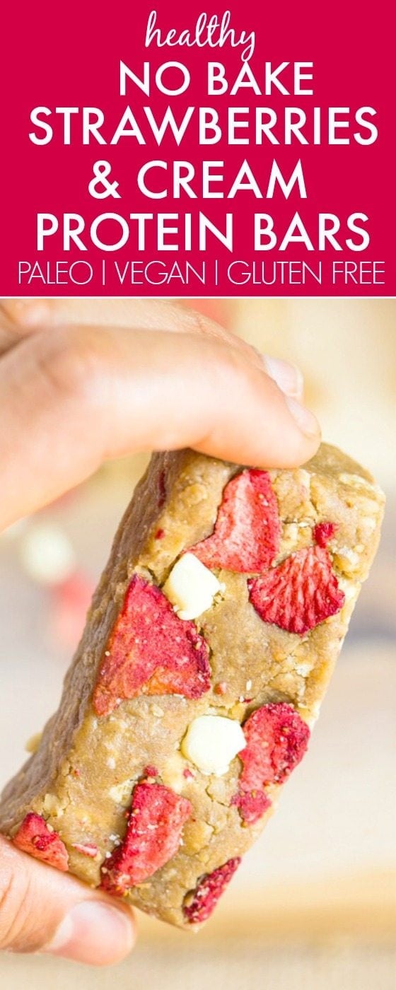 Healthy No Bake Strawberries and Cream Protein Bars 