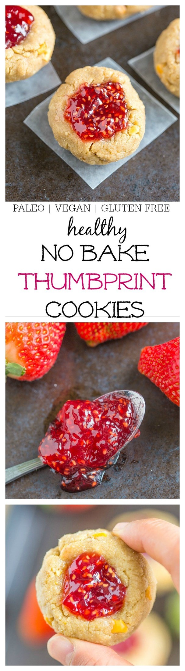 Healthy No Bake Thumbprint Cookies- Ready in 10 minutes + Vegan, GF + Paleo- @thebigmansworld - thebigmansworld.com