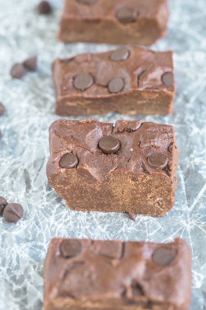 Healthy No Bake Double Chocolate Fudge- A delicious dessert or snack- naturally gluten free, there's a vegan, paleo and high protein option! 