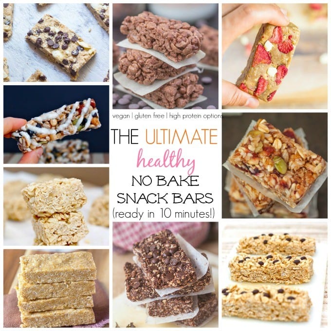 Healthy No Bake Bars which ALL take less than 10 minutes and are healthy for you! {Vegan, gluten free, high protein + paleo options!}