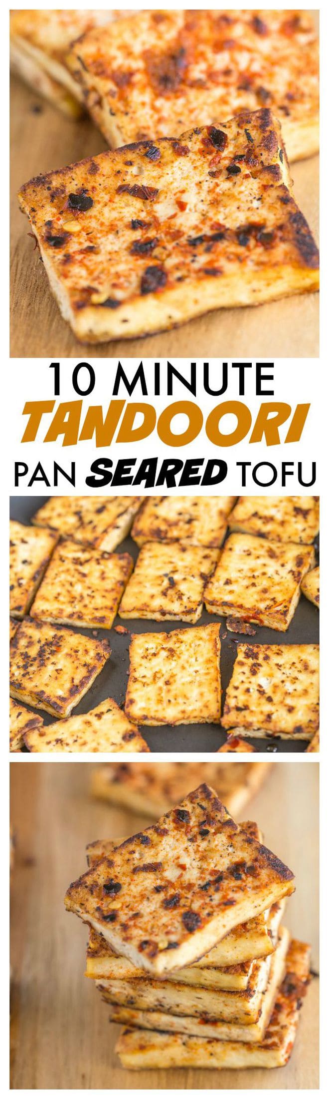 Easy Tandoori Pan Seared Tofu which takes 10 minutes and is a delicious, quick and easy weeknight dinner or lunch- It freezes beautifully too! 