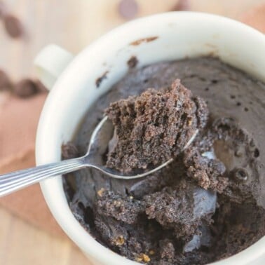 Healthy THREE Ingredient Flourless Chocolate Cake which takes ONE minute- Moist, fluffy and delicious, it clocks in at around 100 calories only- {Paleo, gluten free + tested Vegan option!} -thebigmansworld.com