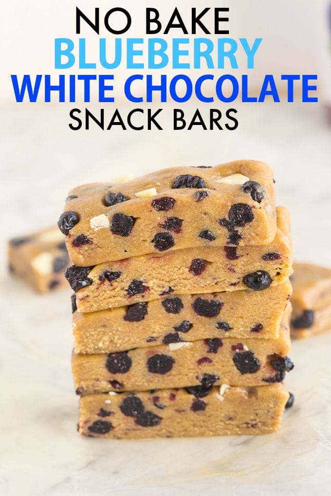 No Bake Blueberry White Chocolate Snack Bars-  A quick, easy and healthy snack which takes less than 10 minutes and are healthy and high in protein! {vegan, gluten free + refined sugar free option}