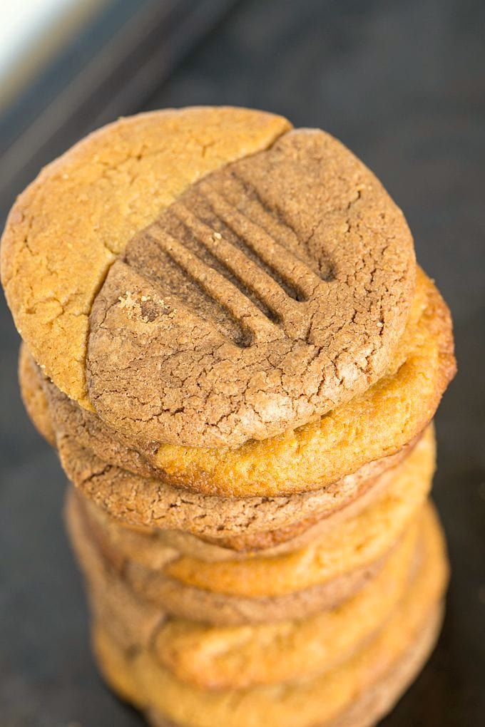 3 Ingredient Flourless Peanut Butter Nutella Cookies- Quick and easy, Soft and chewy grain free cookies which has the best of both worlds- There is a trialled paleo + vegan version too!
