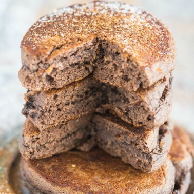Thick and fluffy tiramisu flavoured pancakes which are actually healthy for you! Quick, easy and delicious, these pancakes are also paleo, gluten free, dairy free and come with a tested vegan option!