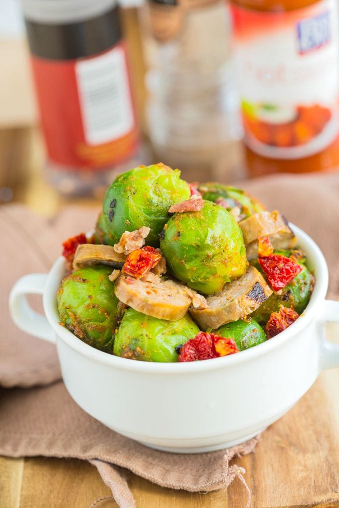 Warm Brussels Sprouts and Chorizo Salad- A quick and easy weeknight meal which takes less than 15 minutes- Filling, healthy and hearty- Perfect for a main or appetiser- thebigmansworld.com