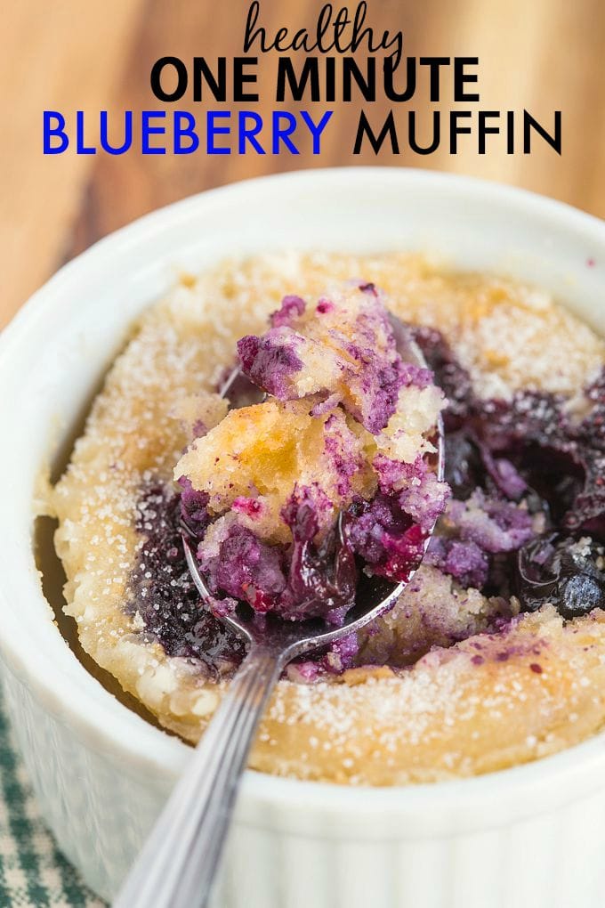 Healthy 1 Minute Blueberry Muffin- Inspired by Starbucks, you only need one minute to whip this healthy, moist, fluffy and delicious mug muffin- There is an oven version too! {vegan, gluten-free, paleo options}
