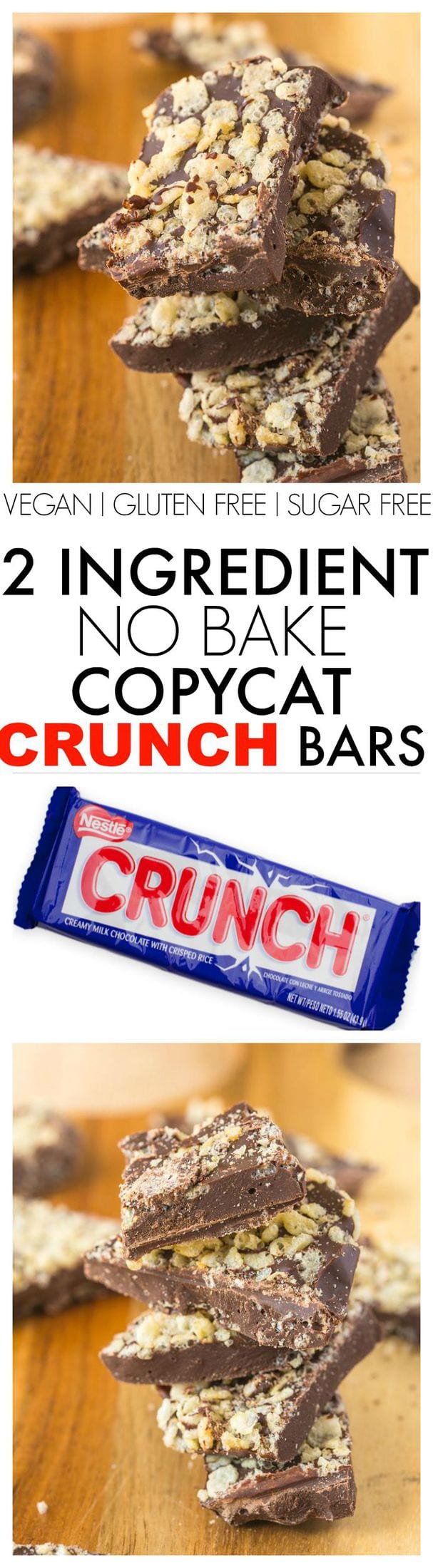 2 Ingredient No Bake Copycat Crunch Bars- just two ingredients needed and 5 minutes- These are the allergen-free, gluten-free and vegan alternative- With a sugar-free option! -thebigmansworld.com