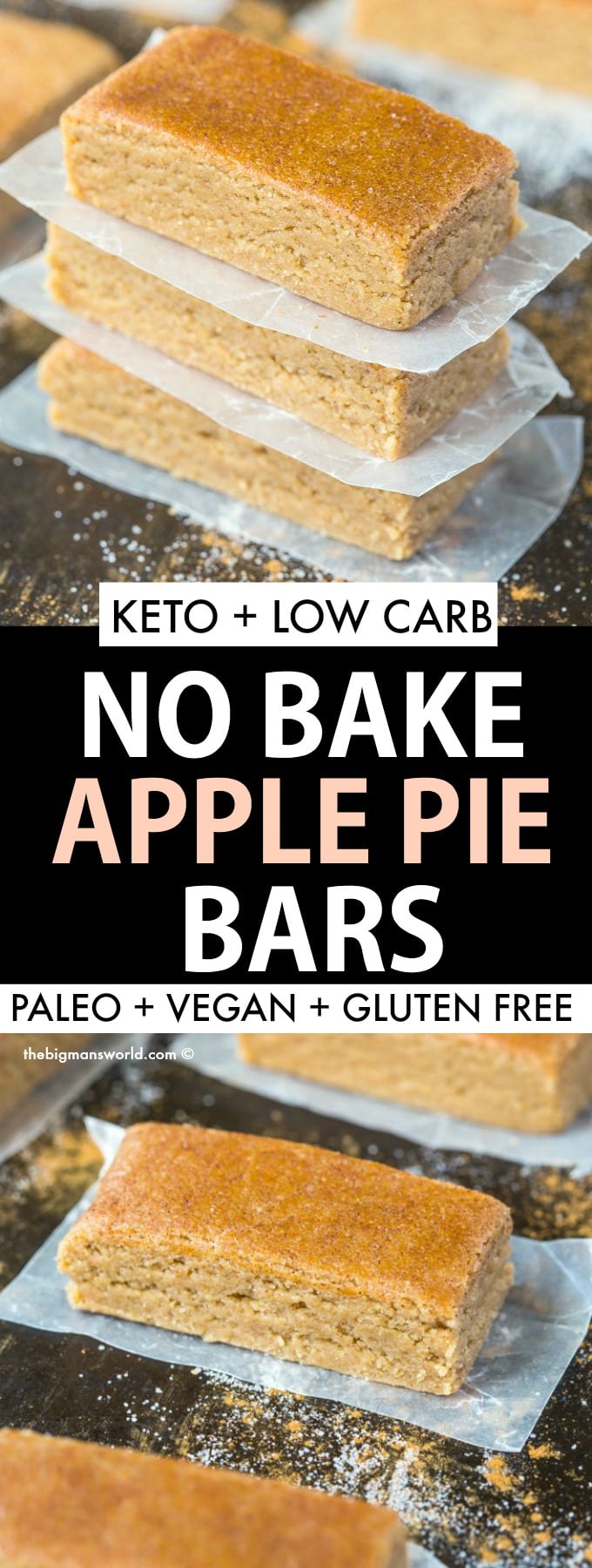 Easy no bake apple pie protein bars that are keto, vegan, paleo, and gluten free