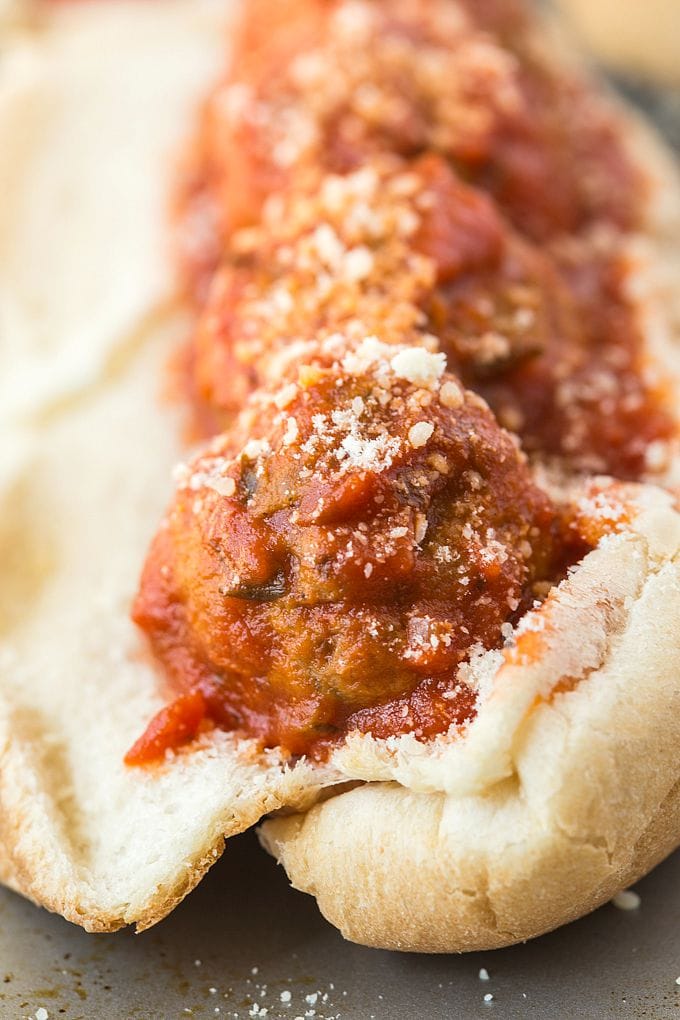 Copycat Subway Meatball Marinara Sandwich- Much more delicious that the original without the additives and tested with BOTH a paleo and VEGAN option without sacrificing taste! {vegan, paleo, gluten-free} -thebigmansworld.com