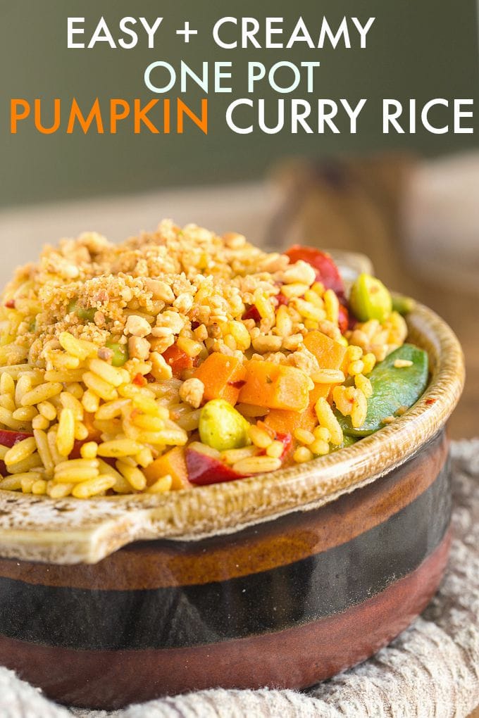 Creamy One Pot Pumpkin Curry Rice- Less than 20 minutes to a healthy bowl of comfort- Quick, easy and delicious, you can enjoy as it is or add some protein to it! {vegan, gluten-free, dairy-free} -thebigmansworld.com