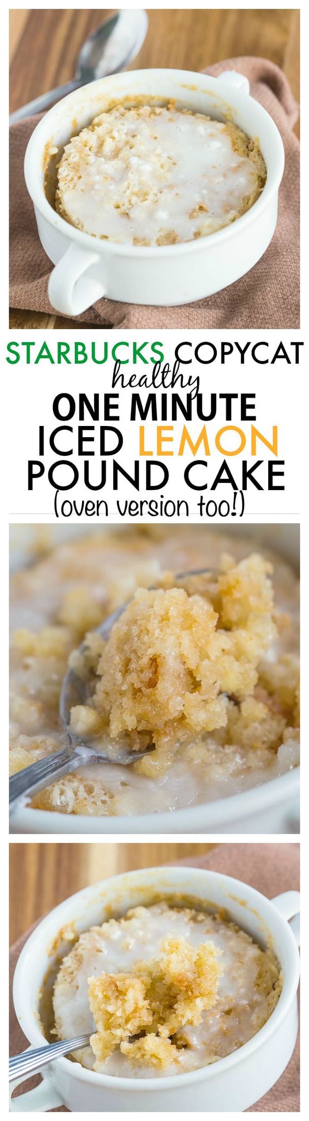 Healthy 1 Minute Iced Lemon Pound Cake {STARBUCKS COPYCAT}- Moist, fluffy and less than 100 calories, this cake takes 1 minute with an oven version too! {vegan, gluten-free + paleo option!}