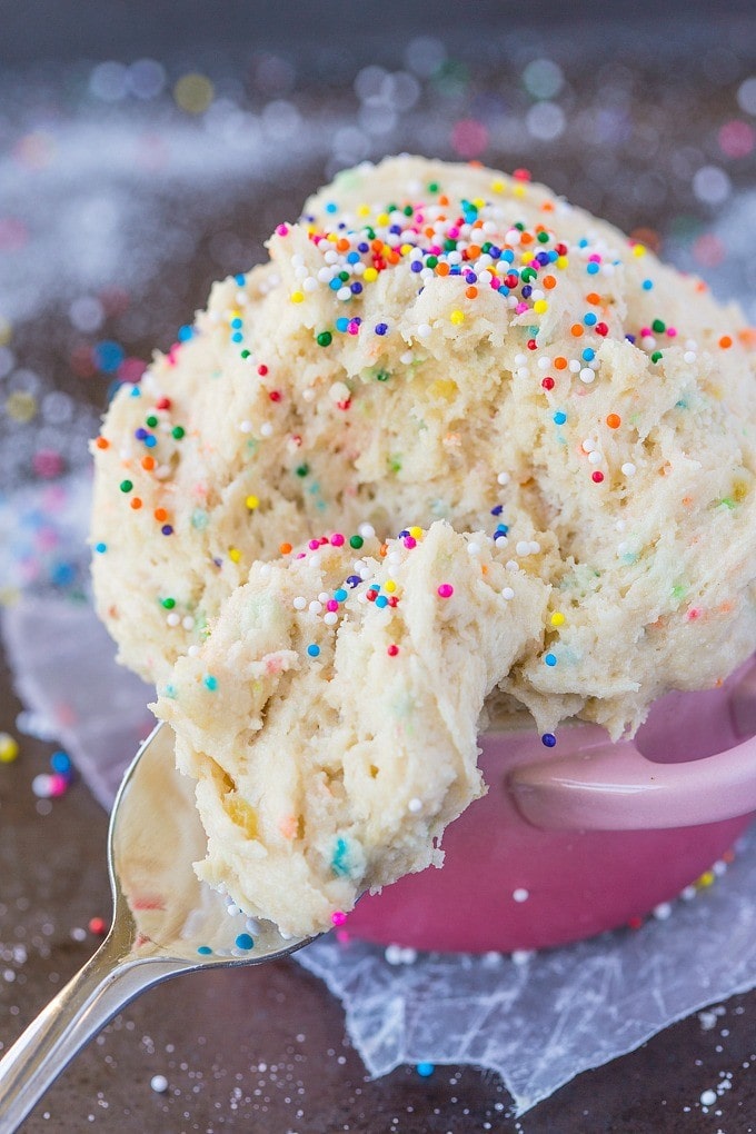 Healthy Cake Batter dip for ONE recipe- Delicious, creamy and packing over 20 grams of protein, it only takes 5 minutes to whip up! Sinfully nutritious! {vegan, gluten free, sugar free + paleo options} - thebigmansworld.com