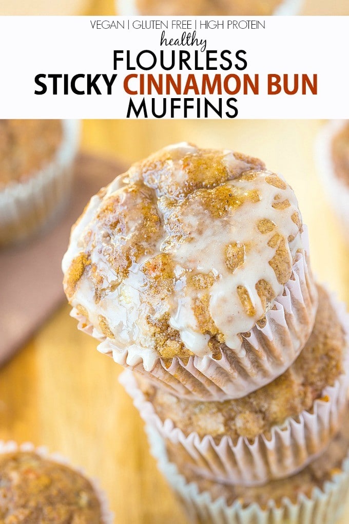 Healthy Flourless Sticky Cinnamon Bun Muffin recipe- Delicious, quick, easy and protein packed muffins, No butter, flour, oil or added sugars! {vegan, gluten-free, high protein}