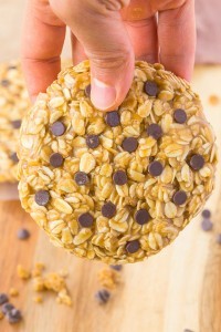 Healthy No Bake Giant Cookie for ONE recipe- Delicious, chewy and portable, these quick and easy cookies have NO butter, oil or flour and are packed full of protein! {vegan, gluten free, refined sugar free}