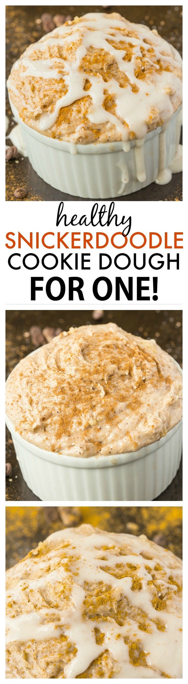 Healthy Snickerdoodle for ONE recipe! Perfect for breakfast or snack which tastes like snickerdoodle cookie dough batter- Creamy and protein packed! {vegan, gluten-free, paleo option}- thebigmansworld.com