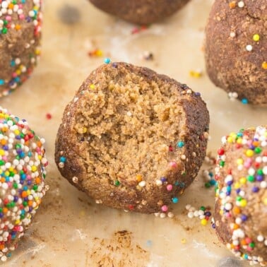 Three Ingredient No Bake Butterfinger Bites Recipe- Quick, easy and SO delicious, you won't believe how delicious and unique this recipe is using leftover bread! {vegan, gluten free, dairy free options}