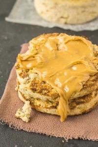 3 Minute Microwave Banana Bread English Muffin- Filling and dense, this English Muffin recipe takes just three minutes and is SO healthy- Only FOUR ingredients and no butter or oil! {vegan, gluten free, paleo options}- thebigmansworld.com