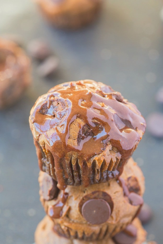 Just THREE ingredients are needed to make these healthy flourless chocolate muffins- No butter, oil, flour and the option to add sugar! {gluten free, paleo, vegan options}