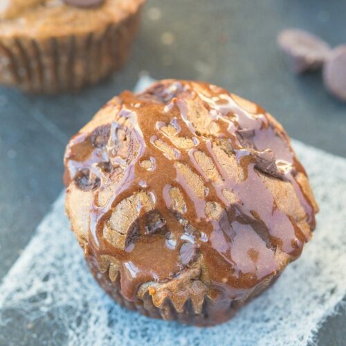 Just THREE ingredients are needed to make these healthy flourless chocolate muffins- No butter, oil, flour and the option to add sugar! {gluten free, paleo, vegan options}