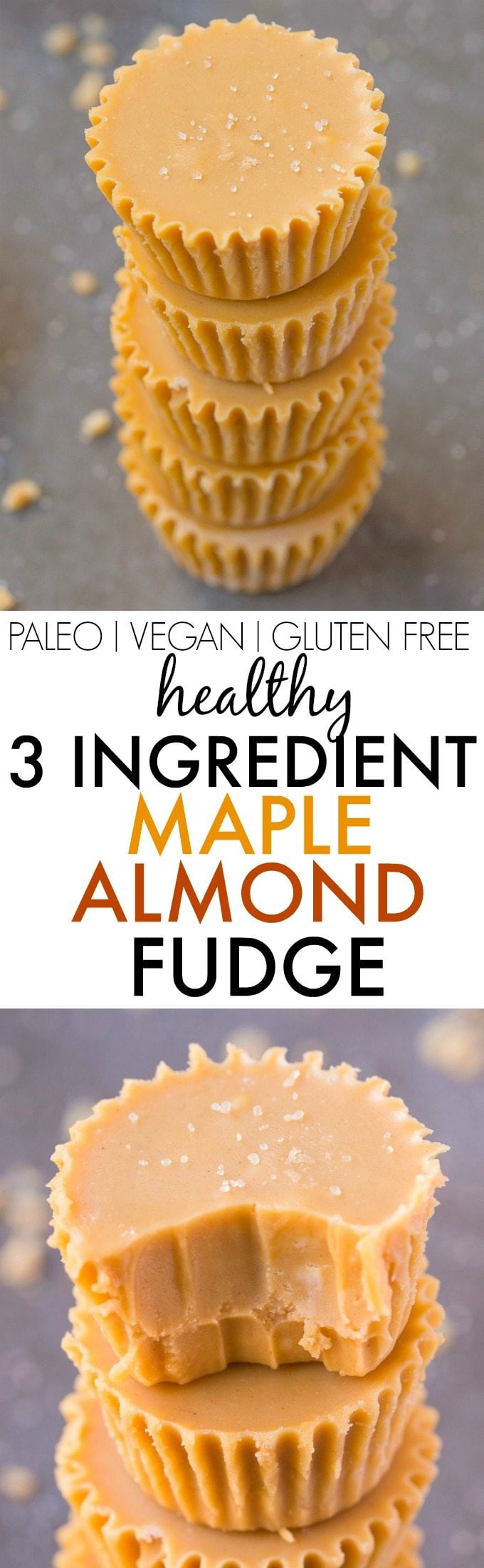 Healthy 3 Ingredient Maple Almond Fudge- Smooth, creamy and secretly healthy, this fudge takes seconds to make, and has NO butter, dairy, condensed milk or nasties! Seriously, THREE ingredient magic! {vegan, gluten free, paleo recipe}- thebigmansworld.com