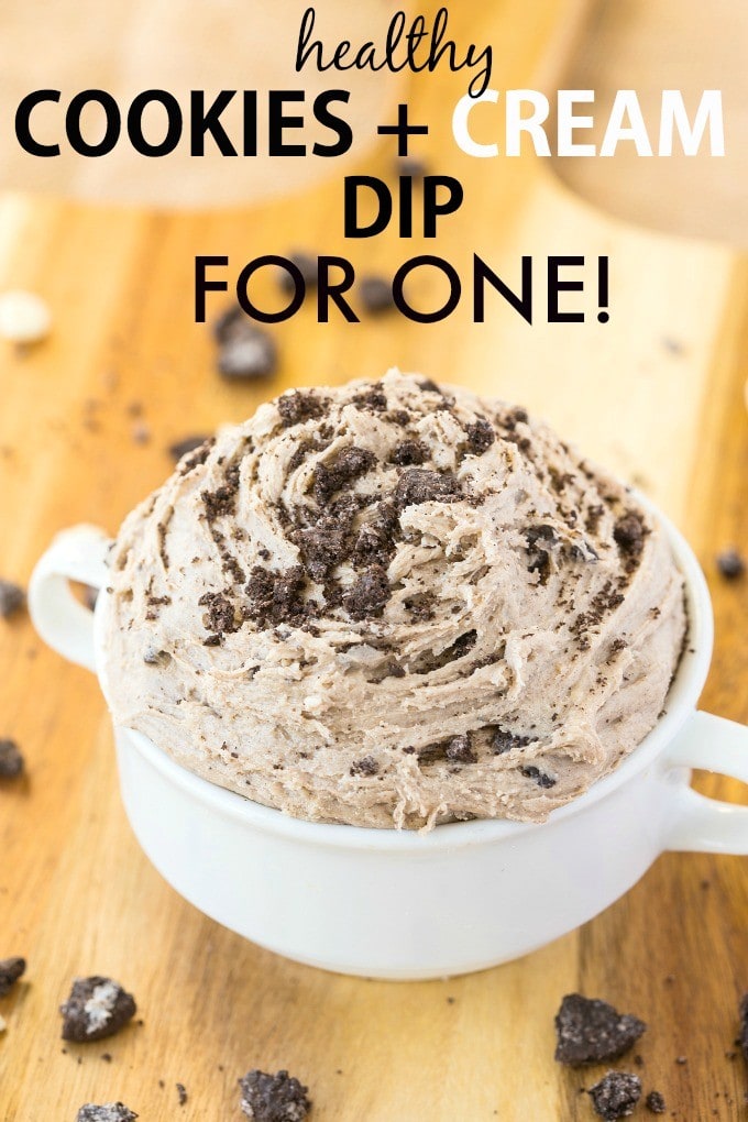 Healthy Cookies and Cream Dip for ONE! Smooth, creamy and sinfully nutritious, this quick and easy dip is packed full of the healthy stuff WITHOUT tasting healthy! {vegan, gluten free, paleo, high protein}