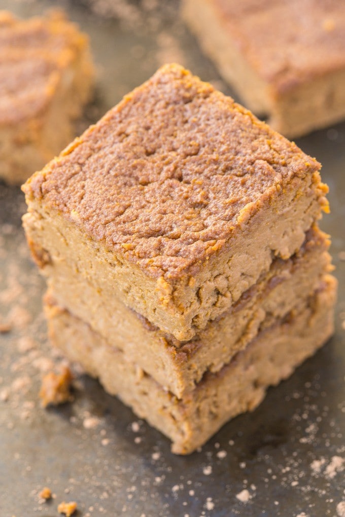 3 Ingredient Flourless Sweet Potato Blondies recipe- Delicious, melt in your mouth blondies (only THREE ingredients!) which take minutes to make and are decadent yet SO healthy- There NO flour, butter, sugar or oil! {vegan, gluten free, paleo}