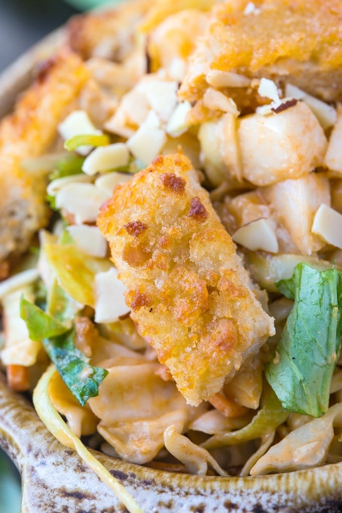 Vegan Asian 'Chicken' Salad- Quick, easy and delicious, this 'chicken' salad will sway even the biggest carnivore- The dressing is AMAZING! {vegan, gluten free}