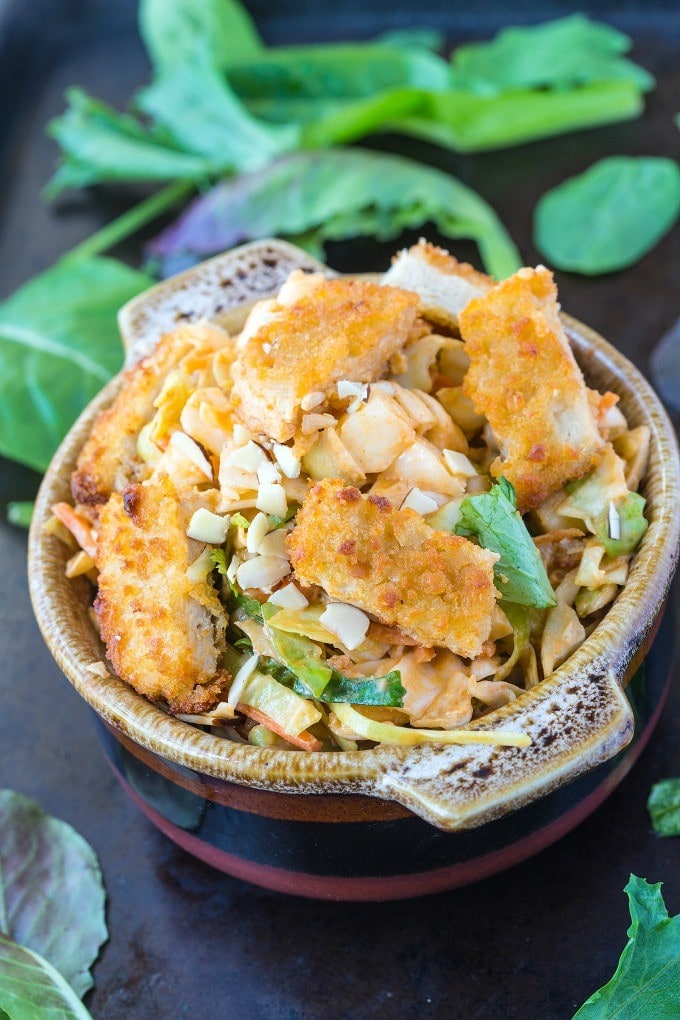 Vegan Asian 'Chicken' Salad- Quick, easy and delicious, this 'chicken' salad will sway even the biggest carnivore- The dressing is AMAZING! {vegan, gluten free}