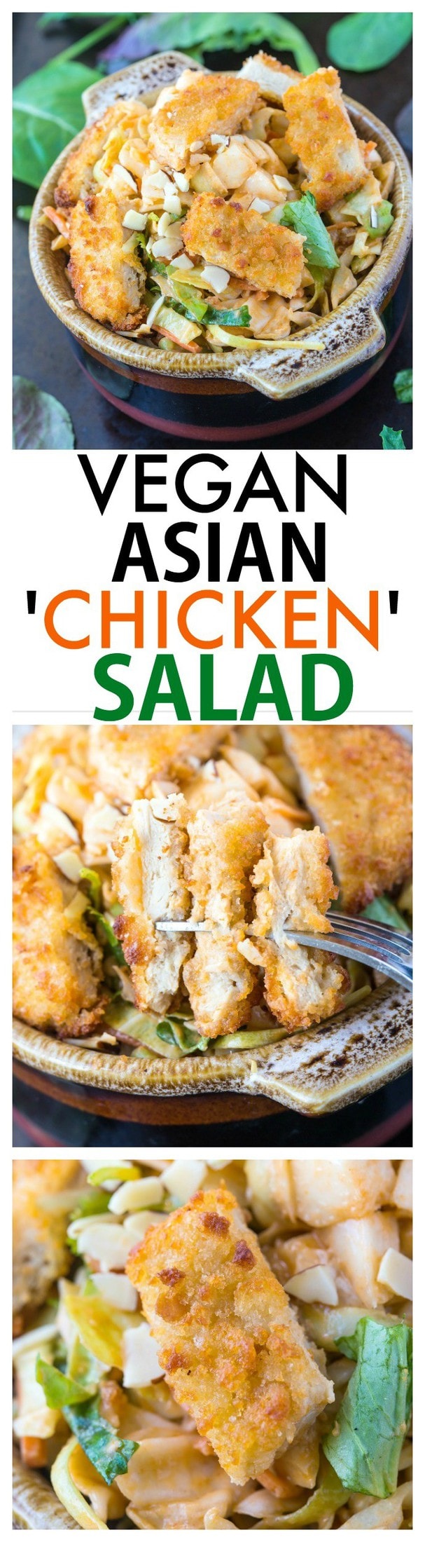 Vegan Asian 'Chicken' Salad- Quick, easy and delicious, this 'chicken' salad will sway even the biggest carnivore- The dressing is AMAZING! {vegan, gluten free}