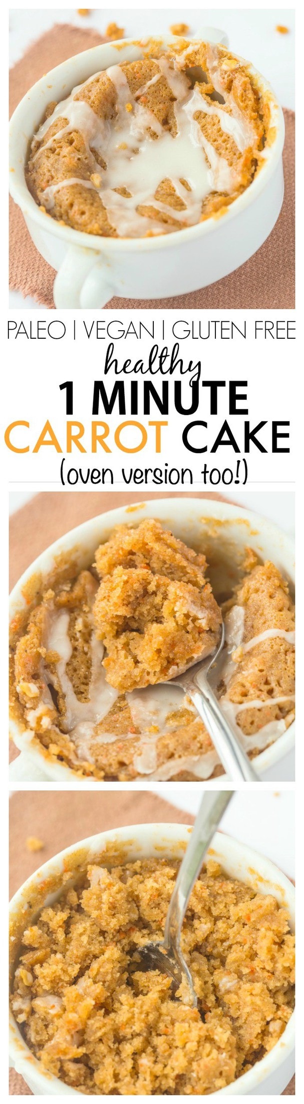 Healthy One Minute Carrot Cake which is moist, fluffy yet tender on the outside- A delicious snack or healthy dessert to enjoy anytime- Oven version too! {vegan, gluten free, paleo recipe}- thebigmansworld.com