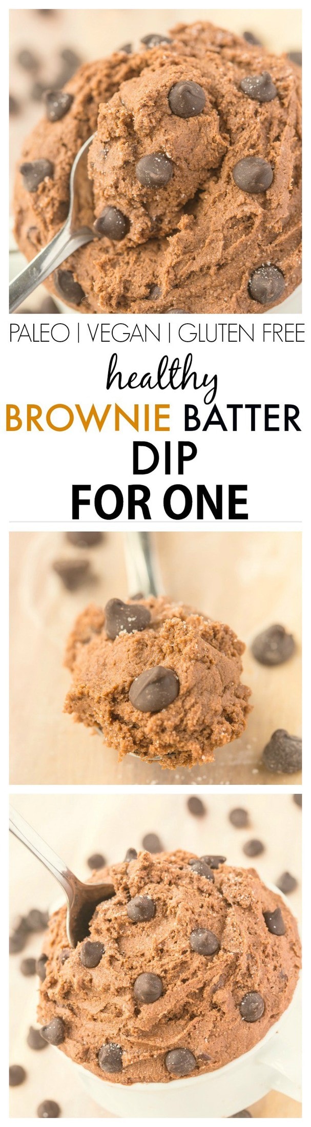 Healthy Brownie Batter Dip for ONE- Smooth, creamy and ready in five minutes, there is NO butter, white flour, sugar or oil but doesn't taste 'healthy'! {vegan, gluten free, paleo, high protein recipe}-